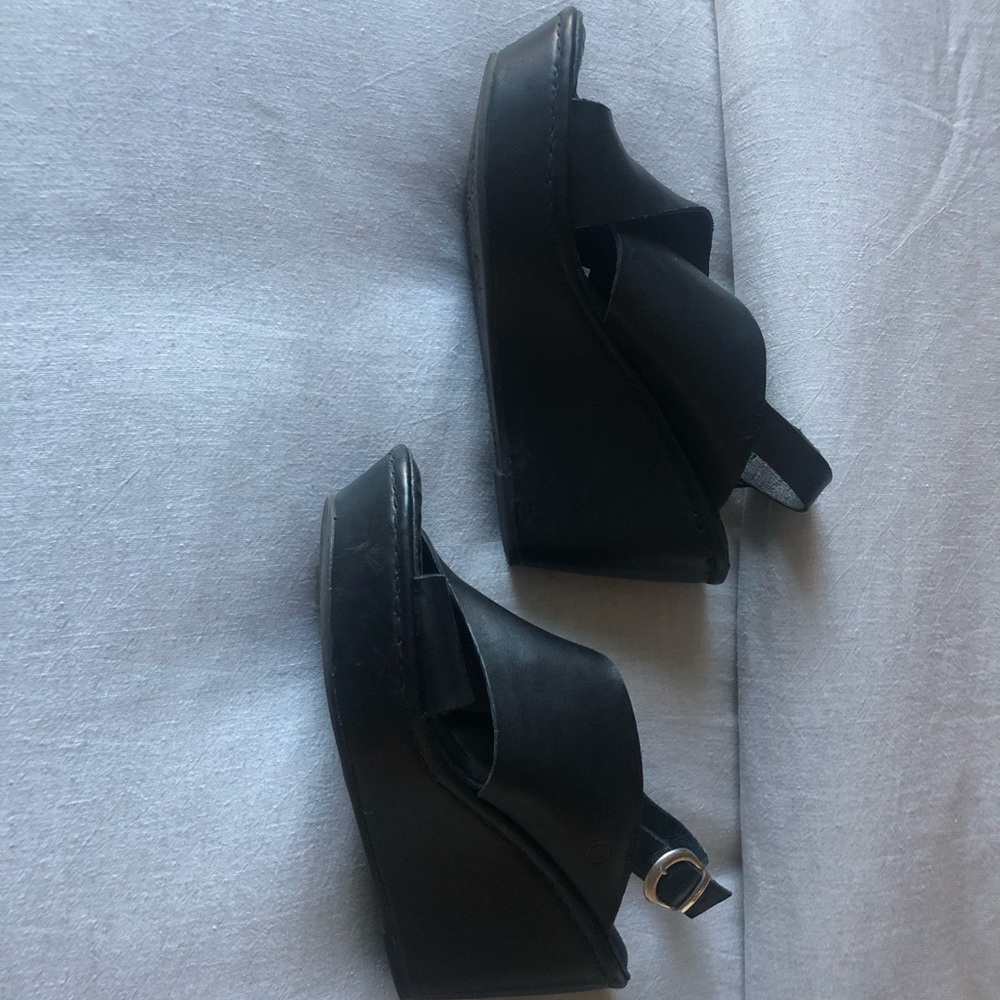 Born Black Leather Wedges